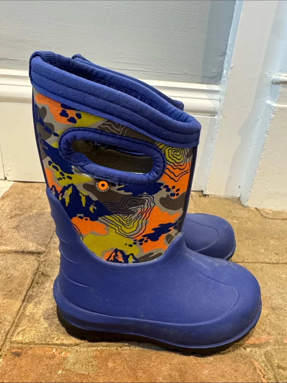 Bogs Kids Blue Rain & Snow Boots with Orange and Yellow Accents